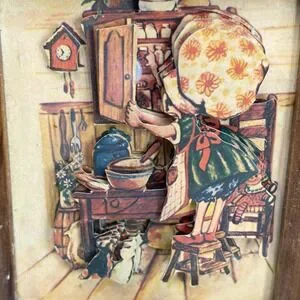 Wall Decor | Vintage 3d Paper Tole Shadow Box Wall Art Girl In Kitchen ...
